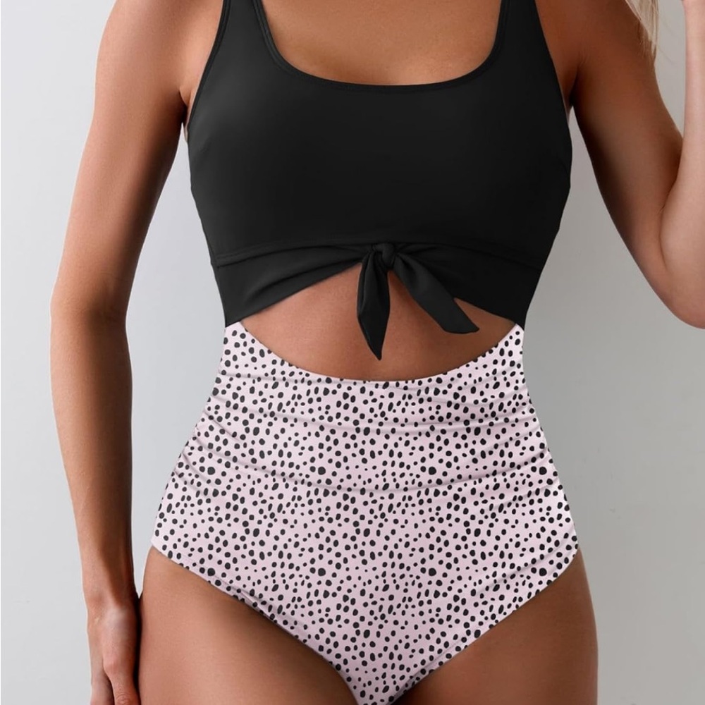 Black and Pink Polka Dot Swimsuit